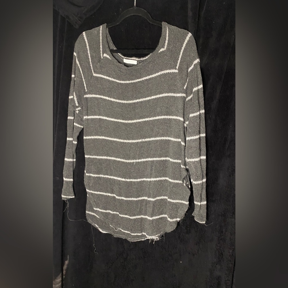 Cherish Gray and White Striped Long Sleeve
